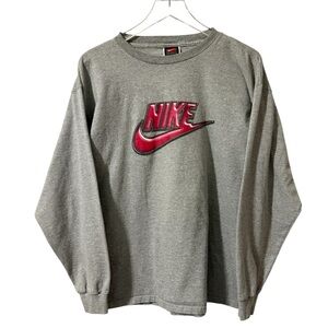 Vintage Nike Spell Out Sweatshirt Size L Large Gray Center Swoosh Long Sleeve